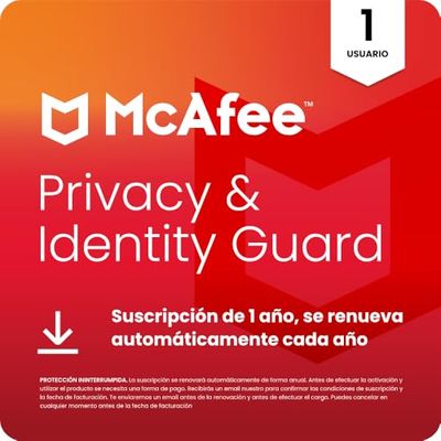 McAfee Privacy & Identity Guard para 1 usuario 2025 |12 meses | El software de ciberseguridad para la protección de datos personales | Descarga digital