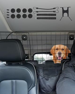 VEVOR Barrière de Voiture pour Chien Réglable 90-153,9 cm, Grille Pare-Chien en Treillis Métallique Robuste, Installation sur Siège Avant, Universel pour Animaux de Compagnie, SUV, Berline, Camions