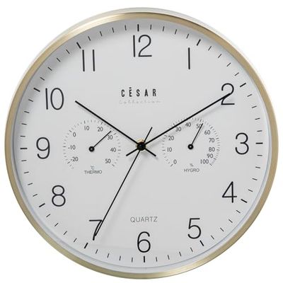 RELOJ PARED ALUMINIO 30CM MARC O DORADO C/TERMOMETRO E HIGROM