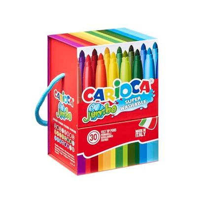 CARIOCA Viltstiften Jumbo Punta Maxi, premium doos met handvat met 30 viltstiften met hoge afdekking, verschillende kleuren, punt Ø 6 mm, 30 stuks