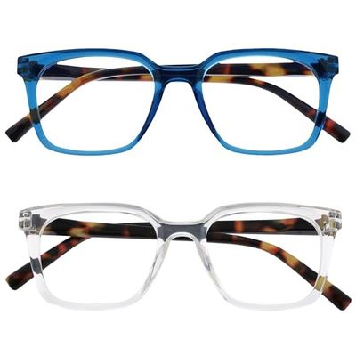 OPULIZE KOI Gafas de Lectura Pack de 2 - Elegante Marco Rectangular Ancho - Azul/Transparente - Hombre Mujer - Bisagras de Muelle - RR50-3C - +3.50