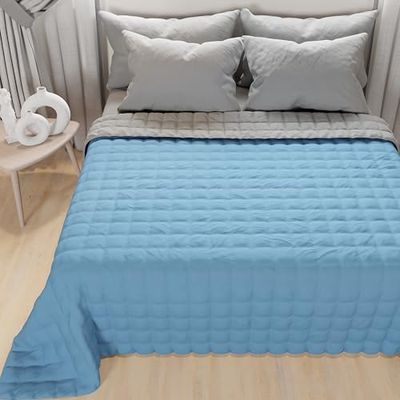 PETTI Artigiani Italiani - Couette Simple Reversible 160x260 cm en Microfibre, Couvre-lit Simple Printemps, Couverture 1 Personne Réversible, Ciel Gris, 100% Fabriqué en Italie