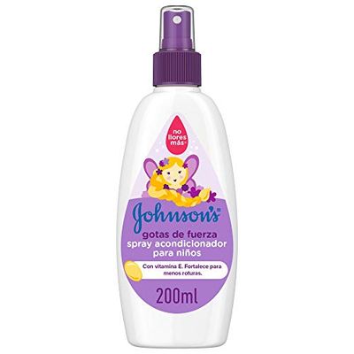 JOHNSON'S Spray acondicionador para niños Gotas de fuerza, acondicionador para pelo que potencia la fortaleza natural del cabello de tu bebé, acondicionador sin aclarado, 1 spray x 200 ml