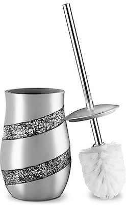 Creative Scents Toilet Brush and Holder Set - Silver Mosaic Toilet Bowl Brush and Holder, Toilet Cleaner Brush with Sturdy Stainless Steel Handle, Bathroom Toilet Scrubber Brush with Decorative Holder