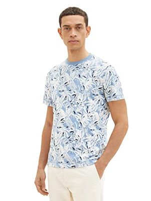 TOM TAILOR Men's T-Shirt 1035629, 31274 - Blue Offwhite Big Leaf Design, XL