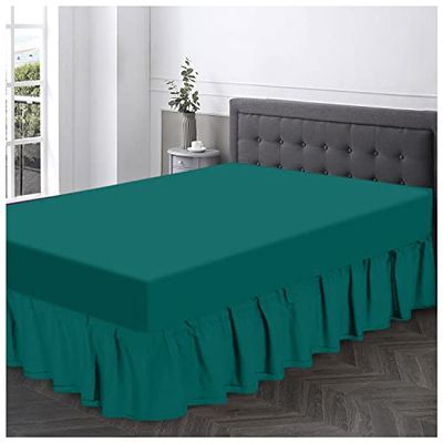 GC GAVENO CAVAILIA Polycotton Frilled Base Size, Corner Elasticated Skirts, Breathable Plain Bed wrap, Polyester-Cotton, Deep Teal, Single Valance Sheet