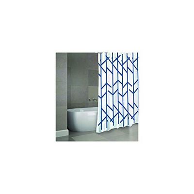 MSV Duschdraperi polyester träd 180 x 200 cm premiumkvalitet blå och vit - ringar ingår
