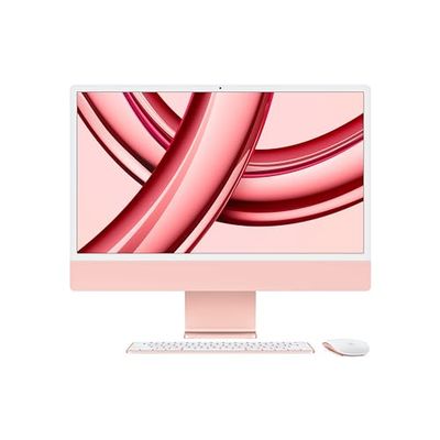 Apple iMac Komputer Stacjonarny (2023) z czipem M3: 8‑rdzeniowe CPU, 10‑rdzeniowe GPU, 24‑calowy wyświetlacz Retina 4,5K, 8 GB zunifikowanej pamięci RAM, 512 GB pamięci masowej SSD. Różowy