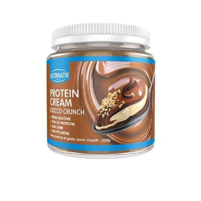Ultimate Italia - Crema proteica al 30% spalmabile, senza zuccheri - 250g - gusto ciocco crunch - poche calorie, senza glutine, con vitamine