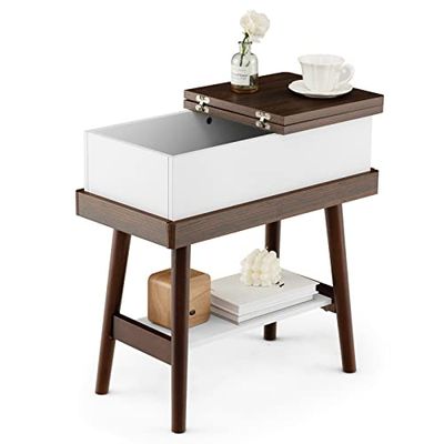 COSTWAY Bijzettafel met inklapbaar tafelblad, smalle banktafel van rubberhout, nachtkastje klaptafel voor woonkamer, slaapkamer, 60 x 30 x 60 cm, donkerbruin