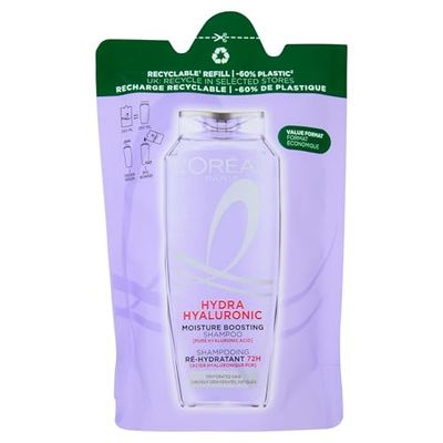 L'Oréal Paris Elvive Hydra Hyaluronic Dehydratiserat hårschampo, förbättrad med hyaluronsyra fyller upp fiber och håller håret återfuktat.