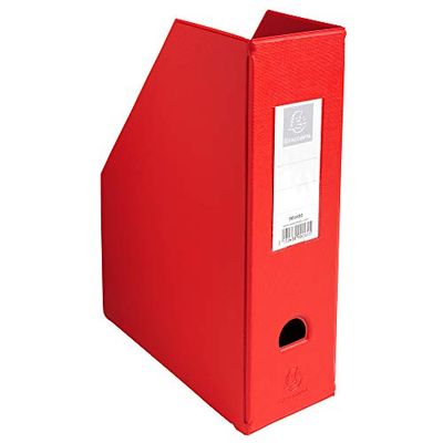 Exacompta - Ref 90165E - PVC Magazine File - Suitable for Storing A4 Documents,100mm Spine, Construction from 2mm Rigid PVC, Finger Hole & Label on Spine -Red