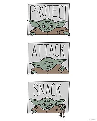 Komar Star Wars Mandalorian The Child Protect Attack Snack | Baby Yoda, dekoracja, obraz na ścianę, plakat, druk artystyczny | rozmiar 50 x 70 cm | bez ramki | WB-SW-010-50x70, kolorowy