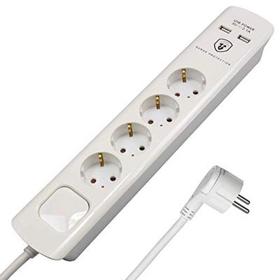 FeinTech MD000432 Regleta con protección de sobretensión y cargador USB, 3680 W