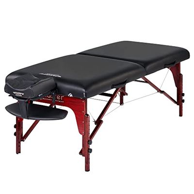 Master Massage Montclair Mobiel Inklapbaar massagebed, massagebed, cosmetica-ligstoel, houten poten, draagtas, draagbare massagetafel, massagestoel, zwart