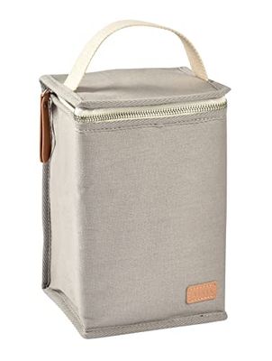 Béaba Isotherme Baby Voeding Pouch, Groot formaat fles opslag, Grote capaciteit, Draagt een complete maaltijd, Zacht materiaal, Opvouwbaar, Waterdichte stof, Parel grijs