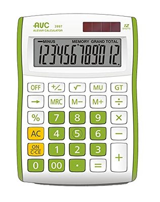 AVC Calcolatrice da Tavolo 12 Cifre, Formato 88x128x29 mm, Big Digit, Doppia Alimentazione, Colore Verde