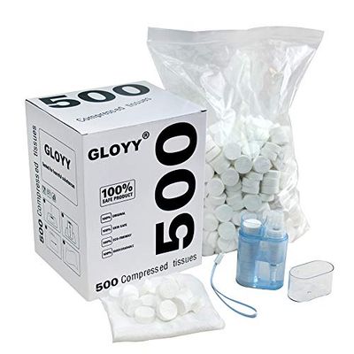 GLOYY Asciugamani morbidi e compressi, biodegradabili, mini salviette magiche per monete, con dispenser per il trasporto, portatili per casa, bellezza, campeggio, accessori da esterno (500 pezzi)