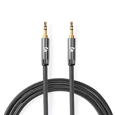 NEDIS - Cavo audio stereo - spina da 3,5 mm - placcato oro - 5 m - rotondo - tessuto di cotone - antracite/grigio