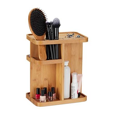 Relaxdays Organizador de maquillaje, Giratorio, Para el baño o tocador, Bambú, Marrón, 31x25,5x18 cm