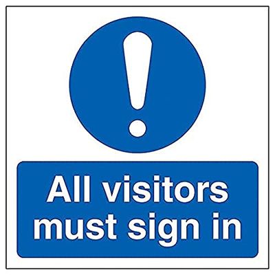 V Safety Visitors Must Sign In - 150mm x 150mm - Self Adhesive Vinyl