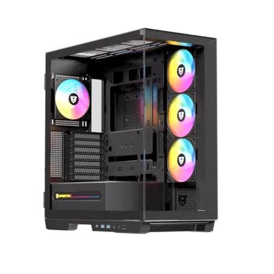 Nfortec URSA - Torre PC Gaming Mid Tower - EATX/ATX/MicroATX/ITX, 4 Ventiladores PWM ARGB, Vidrio Templado Deslizante, USB-C, Refrigeración Líquida 420mm, Negra