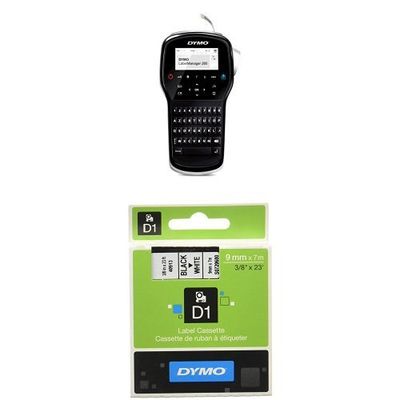 Dymo LabelManager 280 Etiqueteuse de Bureau Portable Clavier - Azerty + Dymo D1 Étiquettes Standard 9 mm x 7 m - Noir sur Blanc