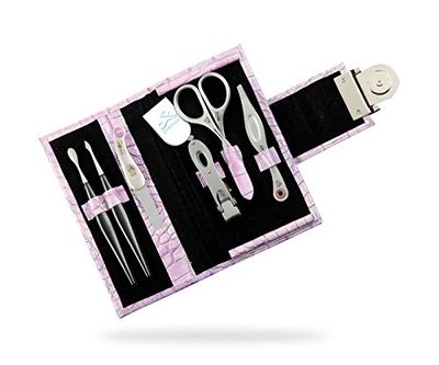 Ringlock Kit manucure 6 pièces en inox dans une pochette en cuir lilas