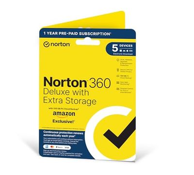 Norton 360 Deluxe with Extra Storage, 50 GB Extra Cloud Backup, Antivirus Software for 5 Devices and 1-year Subscription with Automatic Renewal