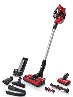 Bosch BBS81PETGB Unlimited 8 Cordless Stick Vacuum Cleaner with Extra Floor Nozzle for Pet Hair and Carpets, 1 x Interchangeable 18V Battery, 40 Minutes Run Time, Tornado Red