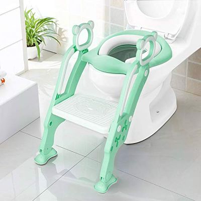 KEPLIN Toddler Toilet Training Seat Ladder with Sturdy Non-Slip Wide Step and Soft Cushion (Green)
