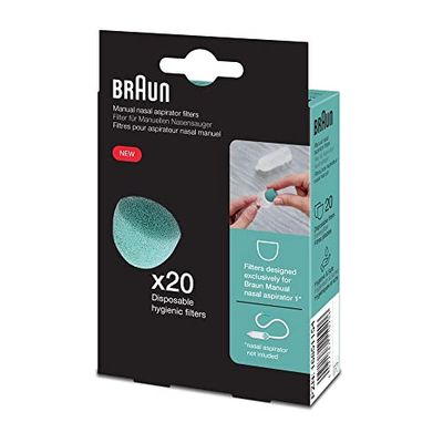Braun Manual Nasal Aspirator 1 Filters (Nasal Suction, Congestion Relief, Baby, Newborn, 0+ Months, Mucus Extractor, Robust, Large Filters, hygienic, Single-use, Disposable, Without BPA) BNF020EU