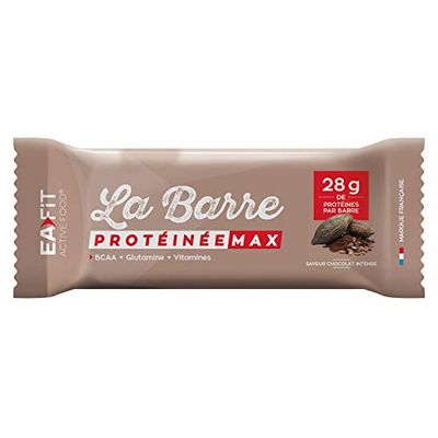 Barres protéinées Max EAFIT |Proteine barre, Fitness, musculation|Nutrition sportive saine pour prise de muscle | Faible en sucre|28g de protéines|Chocolat intense | 16 barres de 60g |Marque Française