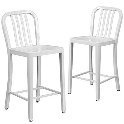Flash Furniture Cadeira exterior, aço galvanizado, branca, 48,26 x 40,01 x 92,08 cm
