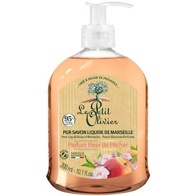 LE PETIT OLIVIER - Lot De 12 - Pur Savon Liquide De Marseille - Parfum Fleur De Pêcher De La Région De Grasse - Nettoie La Peau En Douceur - 95% D'Origine Naturelle - Fabriqué En France - 300ml