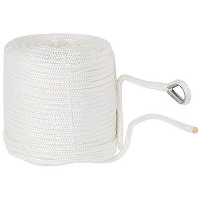 NovelBee Filo di ancoraggio in nylon a doppia treccia da 0,9 cm x 50,9 m, con ditale in acciaio inox (bianco)