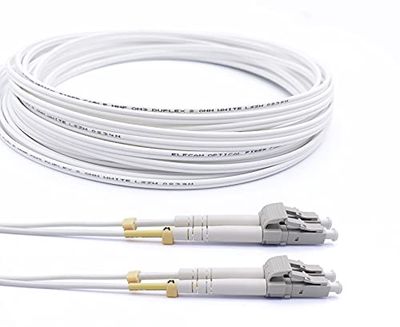 Elfcam® - Glasvezelkabel, Optische Jarretiere LC/UPC naar LC/UPC OM3 Multimode Duplex 50/125um LSZH, Kleur Wit, 50M