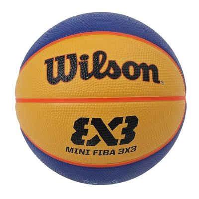 Wilson, Pallone da basket, FIBA 3x3 Mini, Misura 3, Blu/Giallo, Gomma, Uso all'interno e all'esterno, WTB1733XB