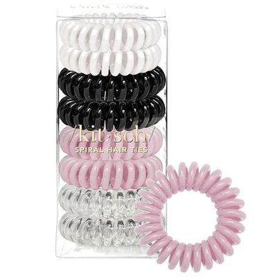 Kitsch Spiral Hair Ties - Waterproof Hair Ties No Damage, Plastic Spiral Hair Bands for Teens, Stylish Hair Spirals & Hair Band Spiral for Girls, Spiral Hair Tie & Hair Coil Bands, 8 Pcs (Metallic)