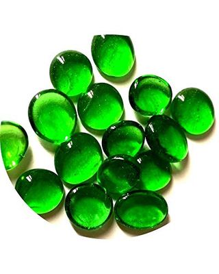 mesbilles - 250 GR Vert Loupe 60 Billes Plates - Galet en Verre 20 mm Cailloux en Verre décoratifs