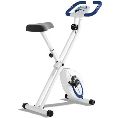 Ultrasport F-Bike Bicicleta Estática Plegable hasta 130 KG, Extra Silencioso con Sillín de Confort Ajustable I Bici Estática Plegable Indoor, Bicicletas Estáticas (Azul)