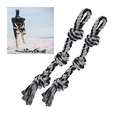 Relaxdays Jouet pour Chiens en Corde, Lot de 2, Accessoire pour Grands canins, Robuste, à mâcher, 70 cm, Noir/Gris