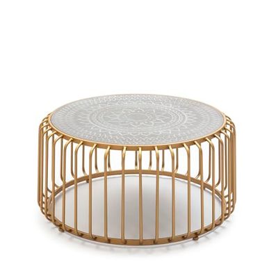 MESA DE CENTRO 77X77X39 METAL DORADO/DM GRIS
