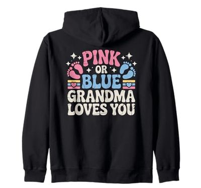 Pink or Blue Grandma Loves You Baby Announcement Zip Hoodie