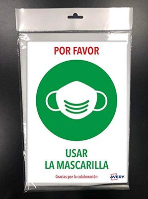 Señal adhesiva avery usar la mascarilla din a4 resistente a los rayos uv pack de 2 unidades