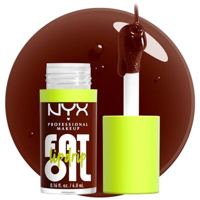 NYX Professional Makeup Gloss Huile à Lèvres Fat Oil Lip Drip, Haute Brillance, Fini Non Collant, Hydratation 12H, Applicateur Extra Large, Huiles de Squalane, Mûre & Framboise, Status Update (08)