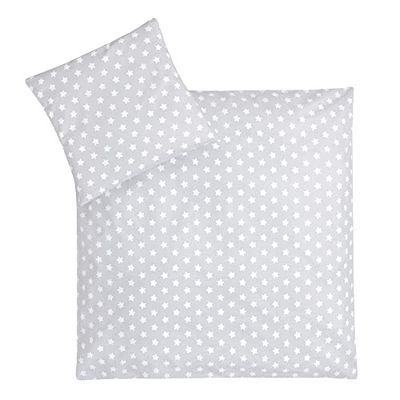 Julius Zöllner Ropa de Cama Infantil de 80 x 80 cm + 35 x 40 cm, Juego de 2 Piezas de Funda nórdica y Funda de Almohada, 100% algodón, con Cremallera, estándar 100 by Oeko-Tex, Estrellas Gris
