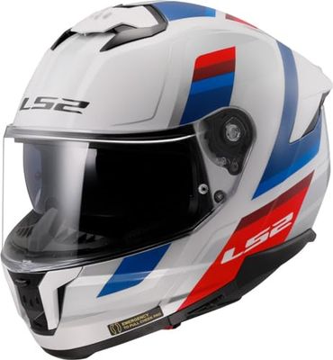 LS2 FF808 Stream II Dual Visor Full Face Motorcycle Helmet. VINTAGE WHITE BLUE RED (S)