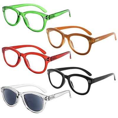 Eyekeeper Cat Eye Reading Glasses for Women 5-Pack Oversize Ladies Readers +2.25