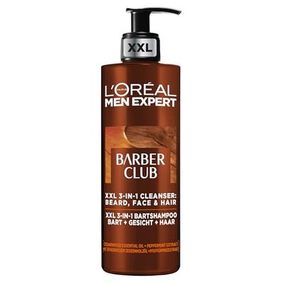 L'Oréal Paris Detergente 3 in 1, Per Barba, Viso e Capelli, Residui della Barba Rimossi, Pelle Più Idratata, Capelli Più Morbidi, Adatto Anche a Pelli Sensibili, Barber Club, Men Expert, 400 ml